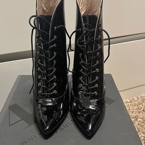 Nine West Glossy Black Lace-Up Boots